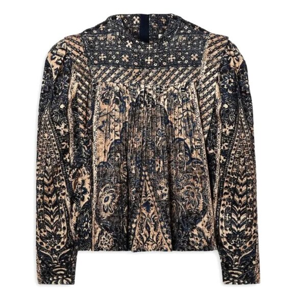 NWT Ulla Johnson Parker Pleated Printed Cotton-Corduroy Blouse in Twilight 2 - Picture 1 of 11